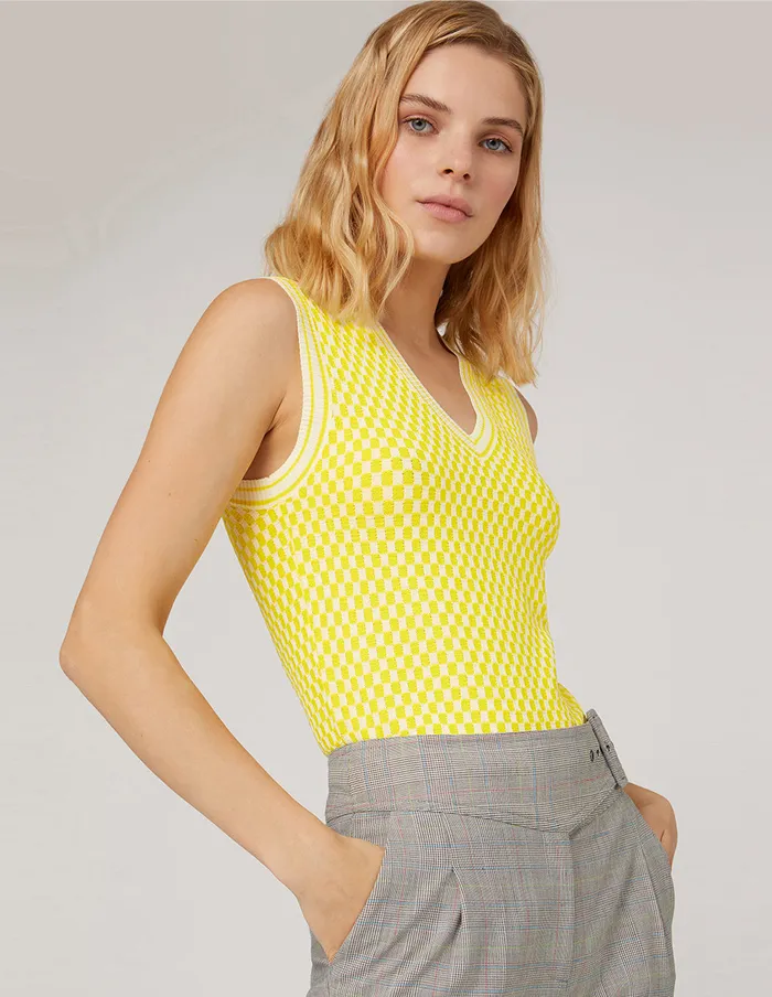 MARYLING Vest Yellow White Contrasting Colours Vneck Vest Yellow 8211 Women MARYLING Vest Yellow White Contrasting Colours Vneck Vest Yellow 8211 Women