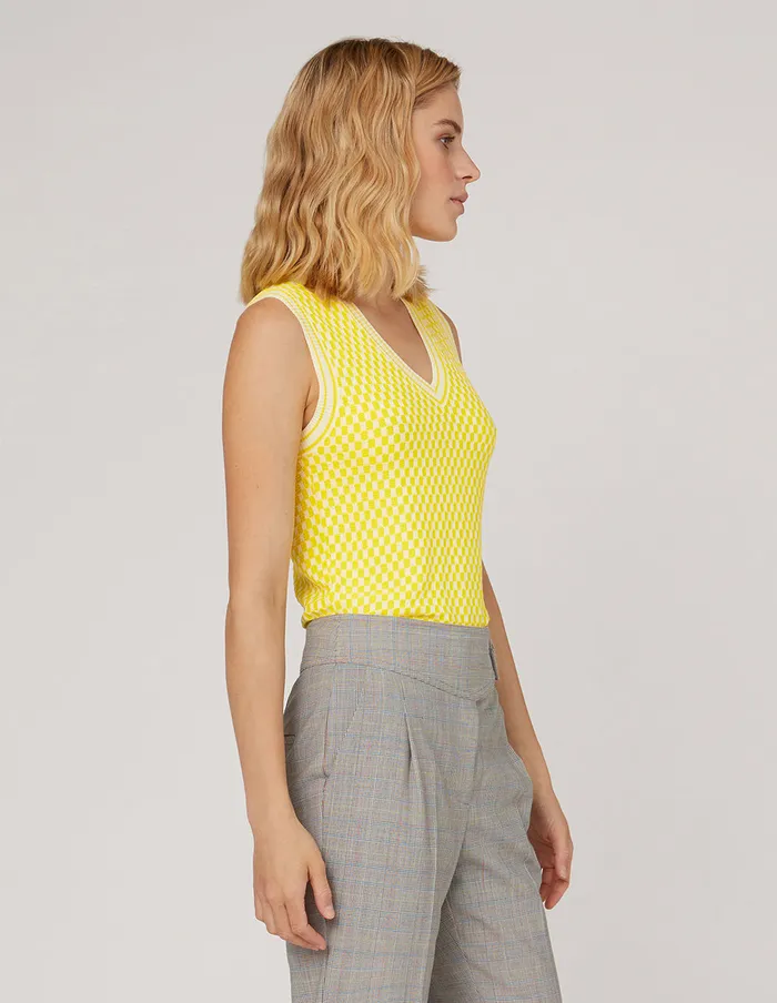 MARYLING Vest Yellow White Contrasting Colours Vneck Vest Yellow 8211 Women MARYLING Vest Yellow White Contrasting Colours Vneck Vest Yellow 8211 Women