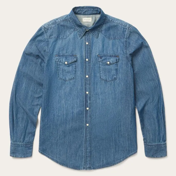 Medium Blue Denim Shirt Blue Men Stetson Western Shirts