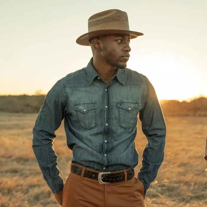 Medium Blue Denim Shirt Blue Men Stetson Western Shirts