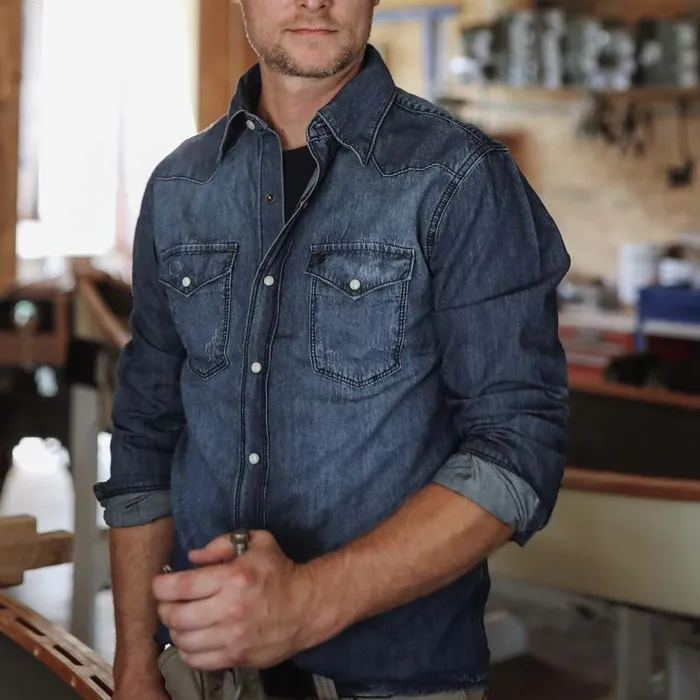 Medium Blue Denim Shirt Blue Men Stetson Western Shirts