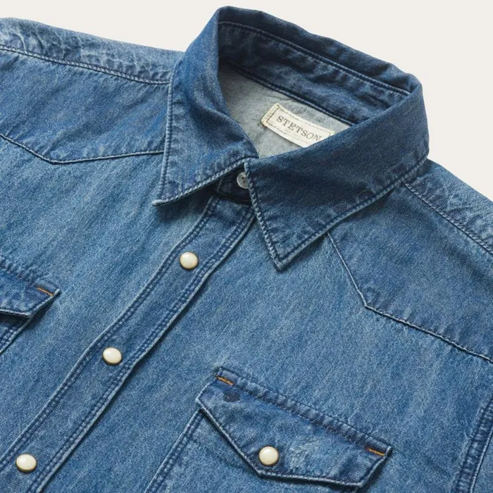 Medium Blue Denim Shirt Blue Men Stetson Western Shirts