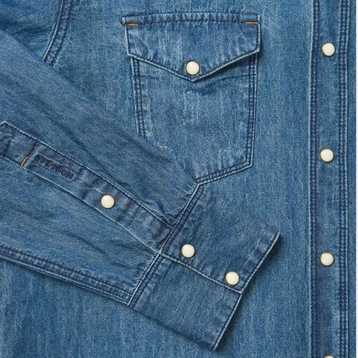 Medium Blue Denim Shirt Blue Men Stetson Western Shirts