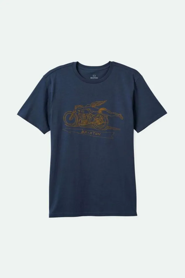 Men 20th Anniversary Flyer SS Tailored TShirt Washed Navy Brixton TShirts