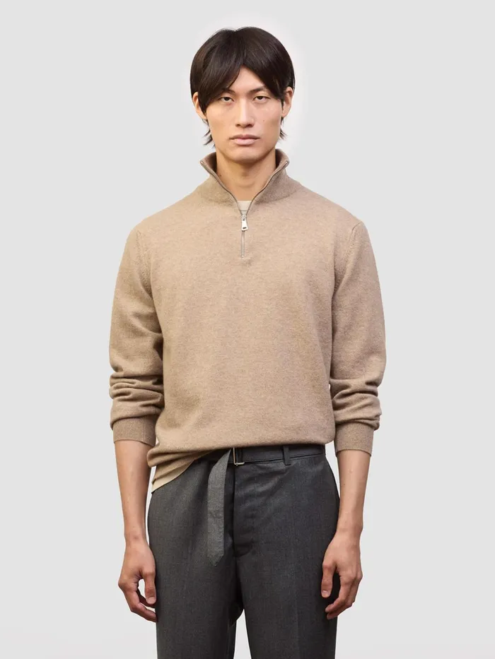 Men Begg X Co Sweaters Heriot Zip Cashmere Sweater Brown Undyed