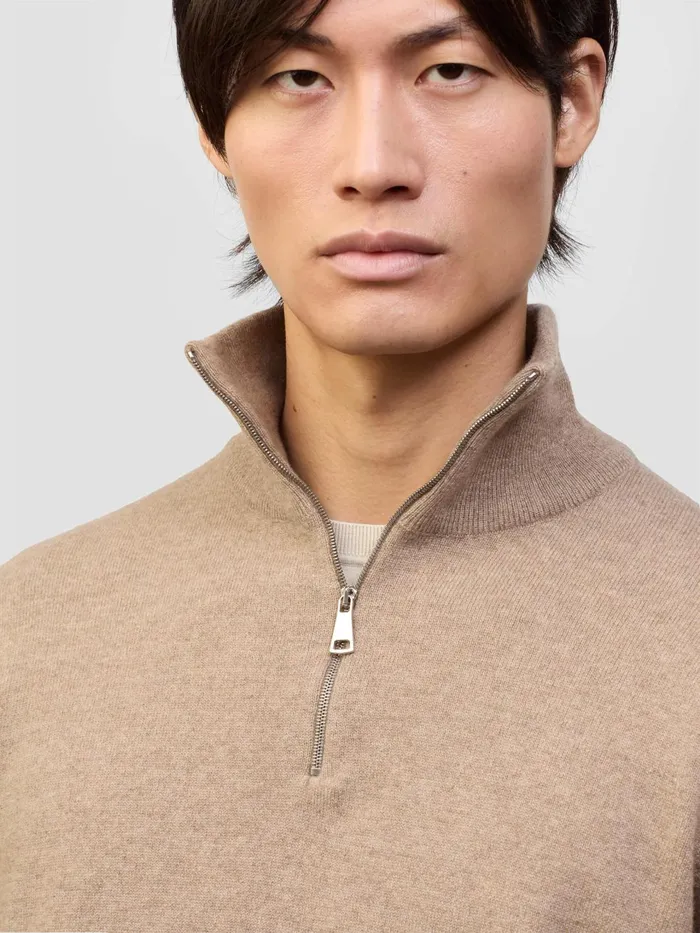 Men Begg X Co Sweaters Heriot Zip Cashmere Sweater Brown Undyed