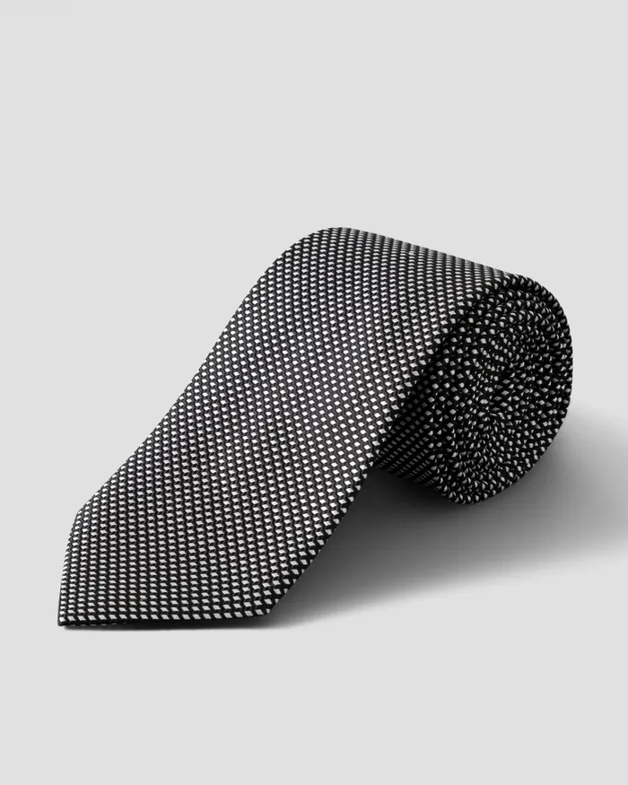 Men Black Geometric Woven Tie Black Eton Ties