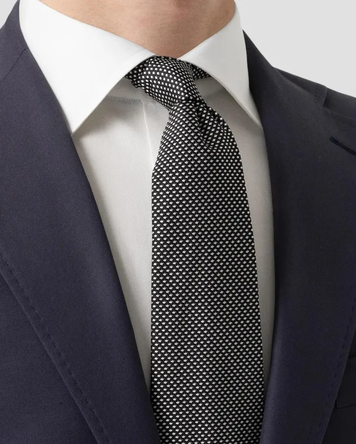 Men Black Geometric Woven Tie Black Eton Ties Men Black Geometric Woven Tie Black Eton Ties
