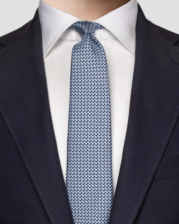 Men Blue GeometricPrintSilkTie Blue Eton Ties Men Blue GeometricPrintSilkTie Blue Eton Ties