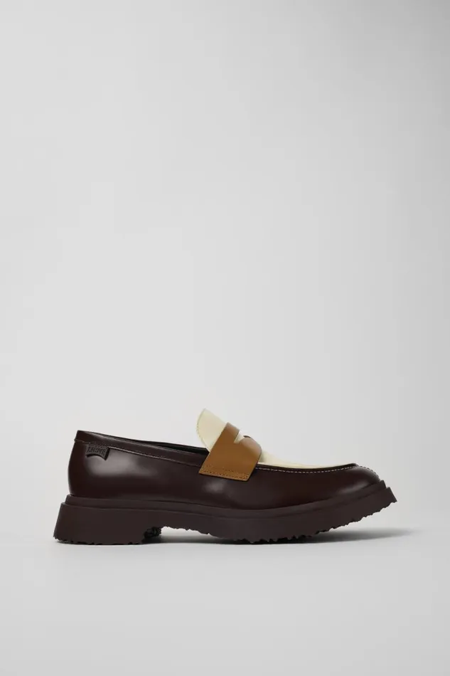 Men Camper Formal Shoes Twins Brown And White Leather Loafers Men Camper Formal Shoes Twins Brown And White Leather Loafers