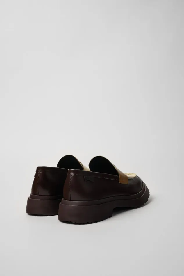 Men Camper Formal Shoes Twins Brown And White Leather Loafers Men Camper Formal Shoes Twins Brown And White Leather Loafers