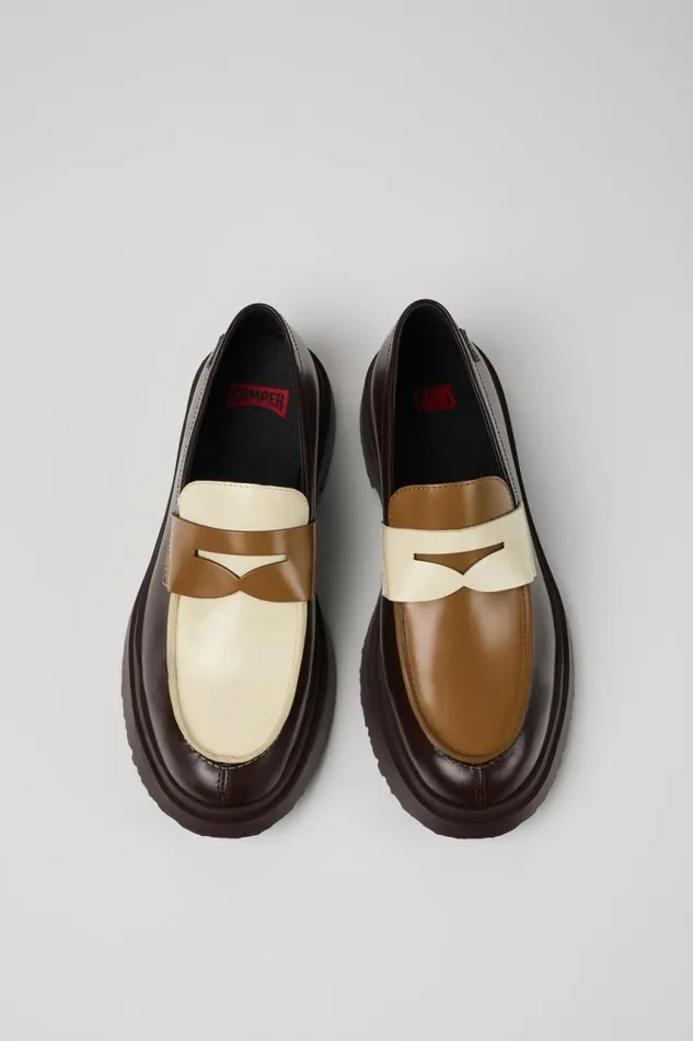 Men Camper Formal Shoes Twins Brown And White Leather Loafers Men Camper Formal Shoes Twins Brown And White Leather Loafers