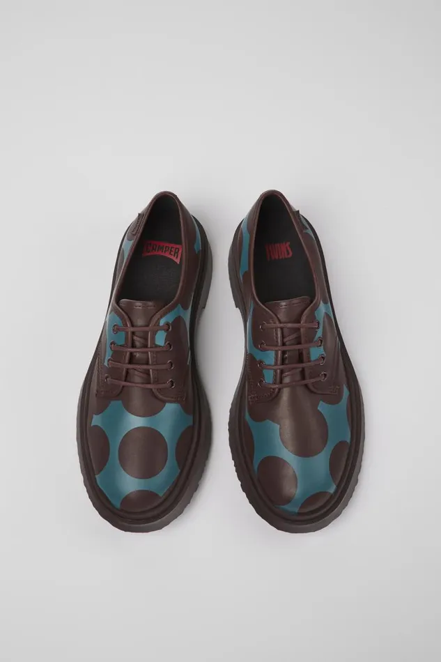 Men Camper Formal Shoes Twins Burgundy And Blue Leather Shoes