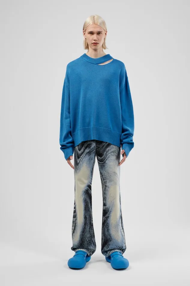 Men Camper Knit Melange Knit Sweater Blue Melange Knit Sweater