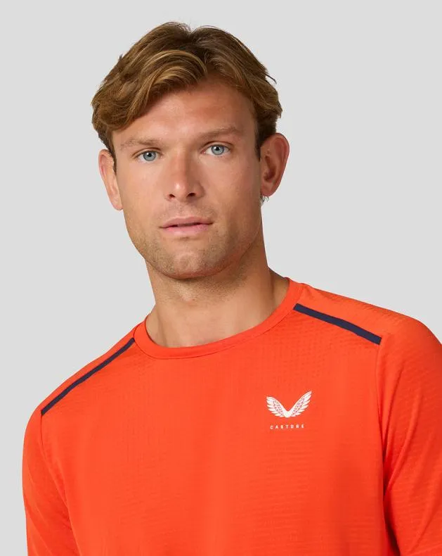Men Castore Tops Apex Short Sleeve Aeromesh T Shirt 8211 Fiesta