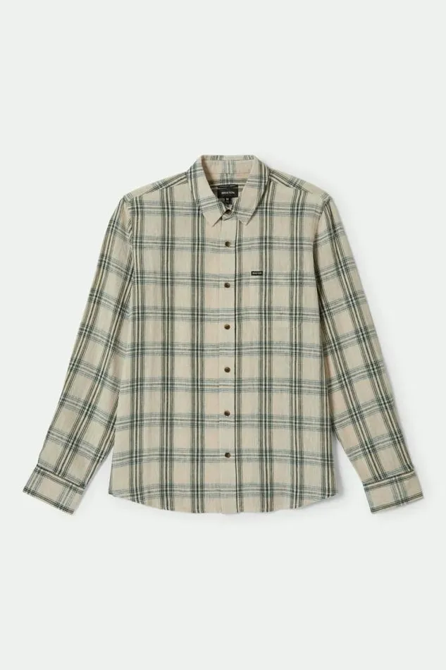 Men Charter Linen Blend LS Shirt Off Whiteivy Green Plaid Brixton Button Ups