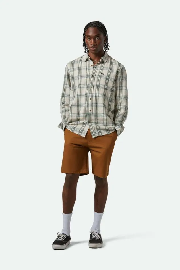 Men Charter Linen Blend LS Shirt Off Whiteivy Green Plaid Brixton Button Ups
