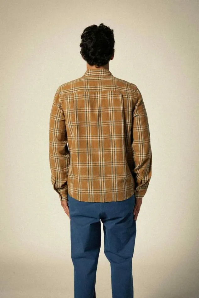 Men Charter Linen Blend LS Shirt Washed Copperwhitecap Plaid Brixton Button Ups