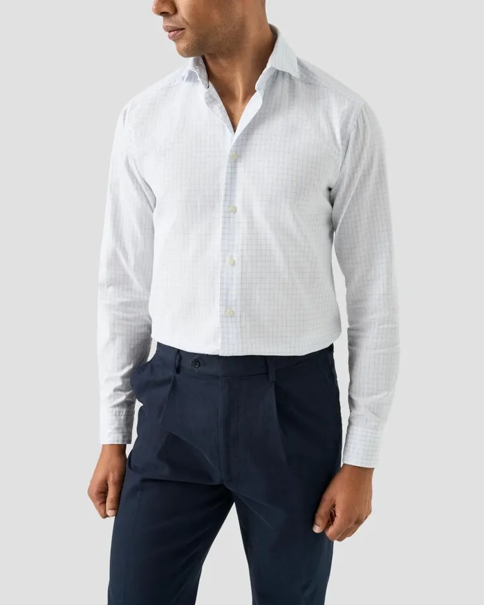 Men Check Royal Oxford Shirt Blue Eton Casual Shirts