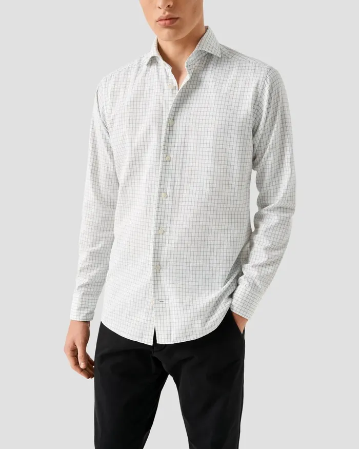 Men Check Royal Oxford Shirt Gray Eton Casual Shirts