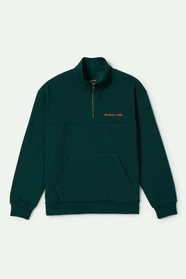 Men Embroidered Heavyweight Oversized Half Zip Deep Emerald Brixton Sweatshirts and Hoodies Men Embroidered Heavyweight Oversized Half Zip Deep Emerald Brixton Sweatshirts and Hoodies