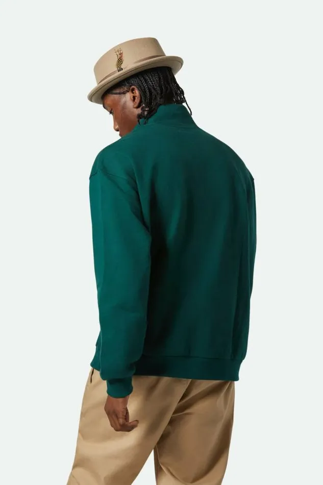 Men Embroidered Heavyweight Oversized Half Zip Deep Emerald Brixton Sweatshirts and Hoodies