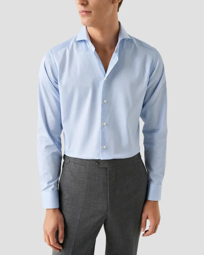 Men Fine Stripe Signature Twill Shirt Blue Eton Dress Shirts