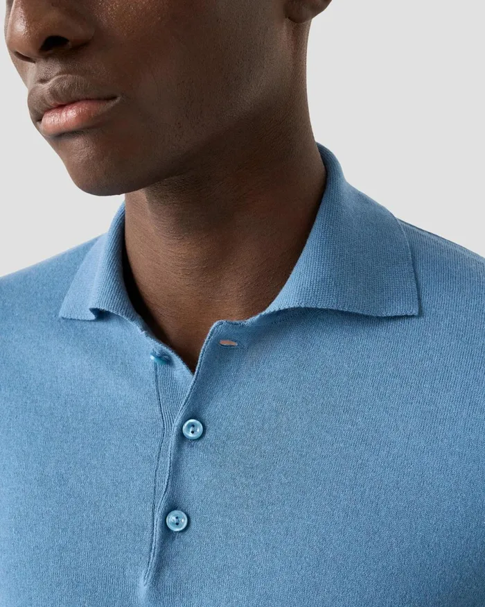 Men Knit Polo Shirt Blue Eton Knitwear Men Knit Polo Shirt Blue Eton Knitwear