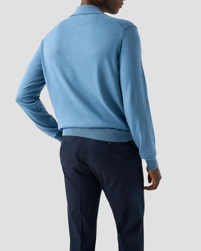 Men Knit Polo Shirt Blue Eton Knitwear Men Knit Polo Shirt Blue Eton Knitwear