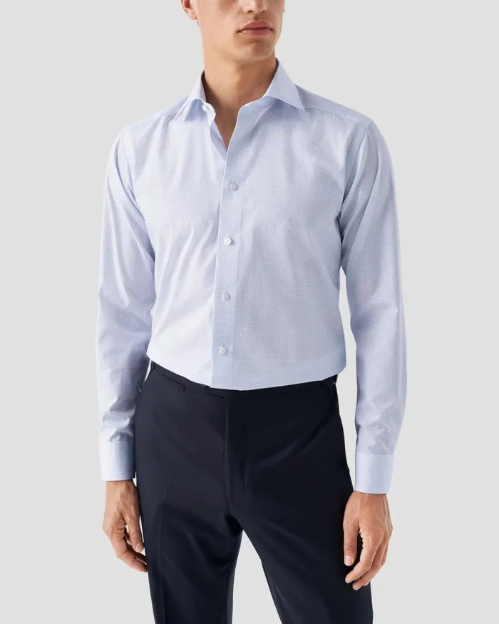 Men Light Blue Micro Print Poplin Shirt Blue Eton Dress Shirts