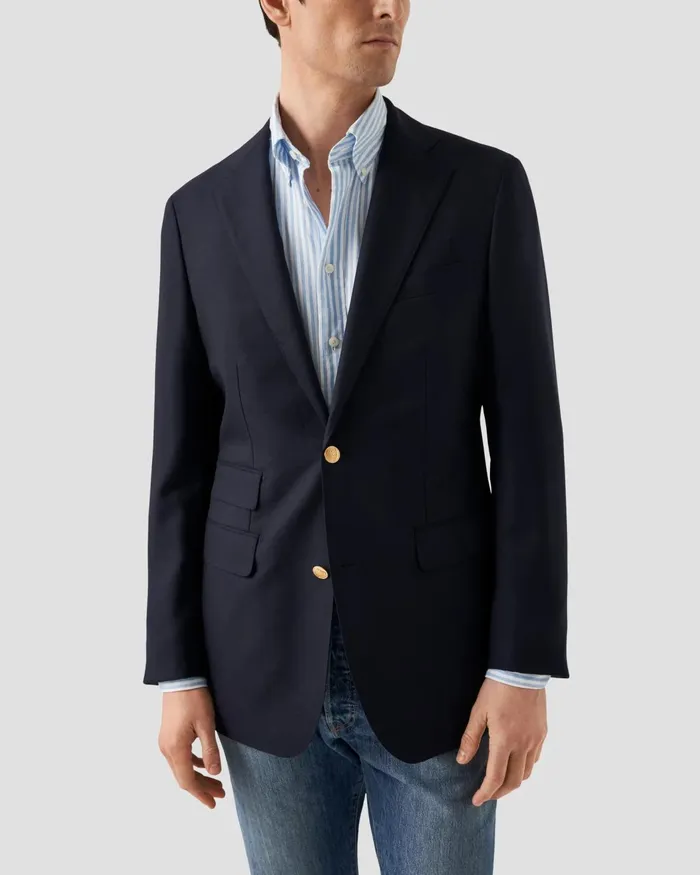 Men Light Blue Striped Royal Oxford Shirt Blue Eton Casual Shirts