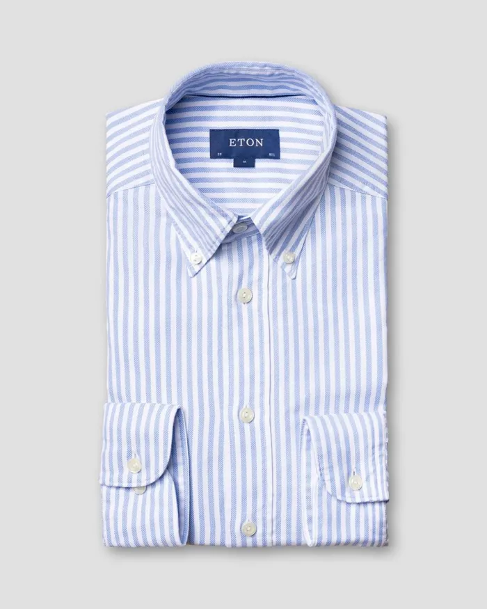 Men Light Blue Striped Royal Oxford Shirt Blue Eton Casual Shirts