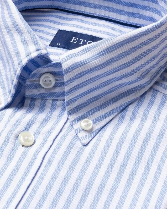 Men Light Blue Striped Royal Oxford Shirt Blue Eton Casual Shirts