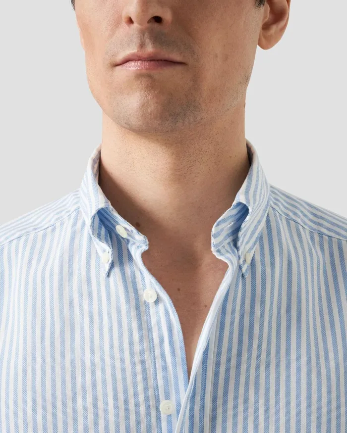 Men Light Blue Striped Royal Oxford Shirt Blue Eton Casual Shirts