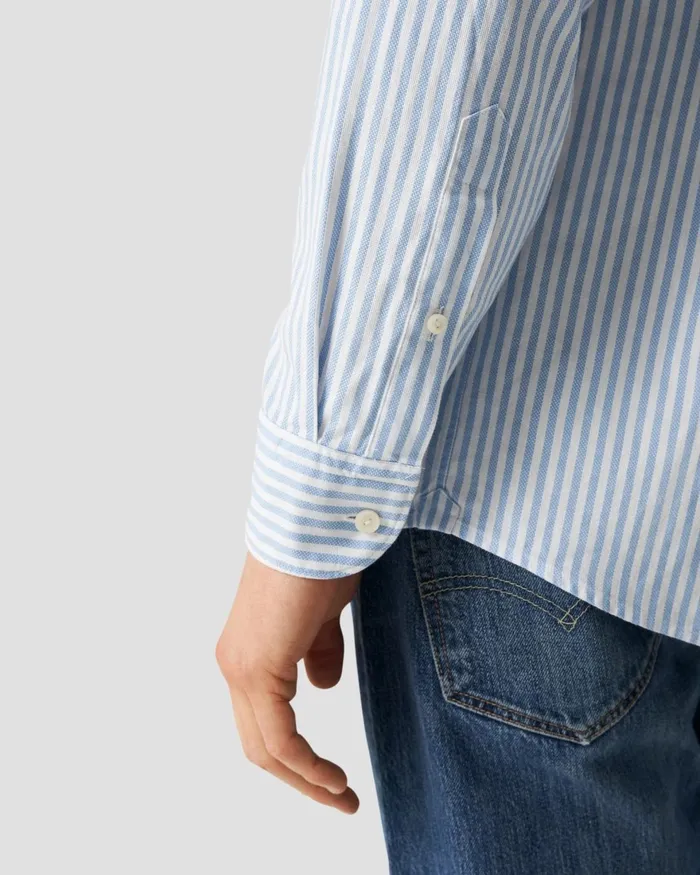 Men Light Blue Striped Royal Oxford Shirt Blue Eton Casual Shirts