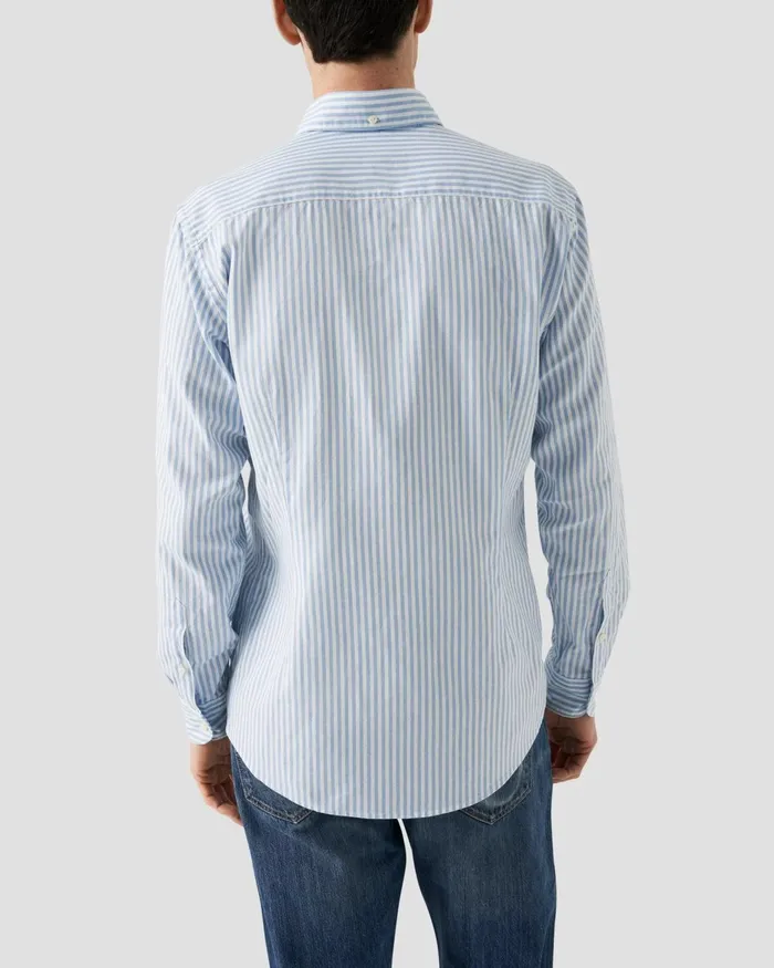 Men Light Blue Striped Royal Oxford Shirt Blue Eton Casual Shirts