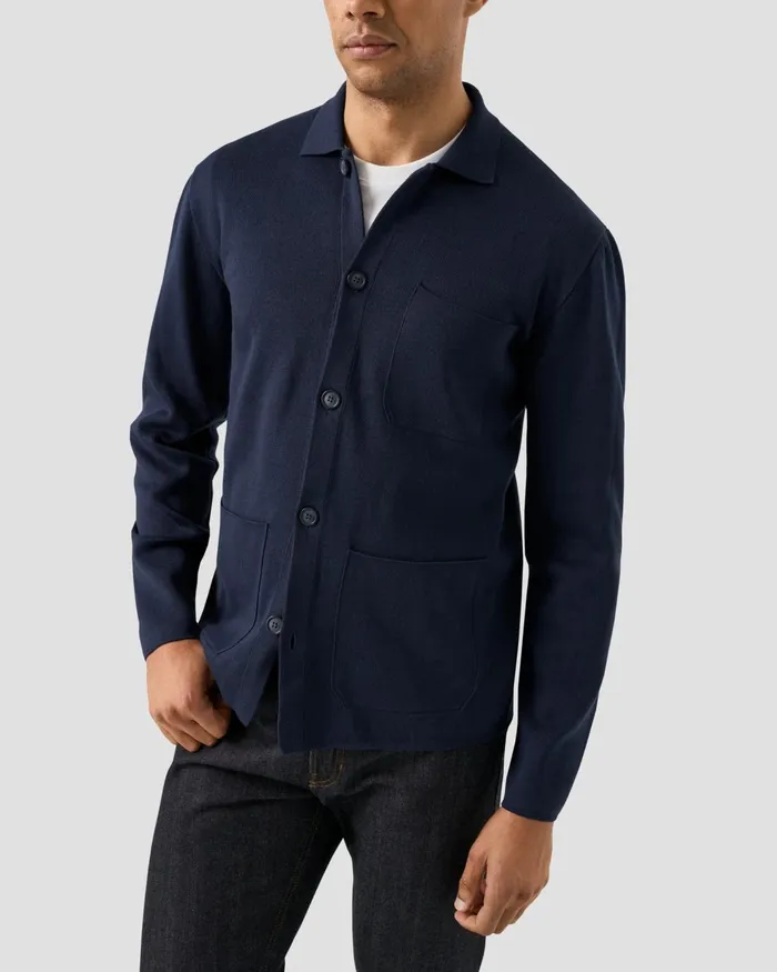 Men Milano Knit Jacket Blue Eton Knitwear