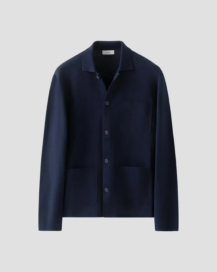 Men Milano Knit Jacket Blue Eton Knitwear Men Milano Knit Jacket Blue Eton Knitwear