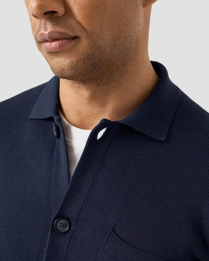 Men Milano Knit Jacket Blue Eton Knitwear Men Milano Knit Jacket Blue Eton Knitwear