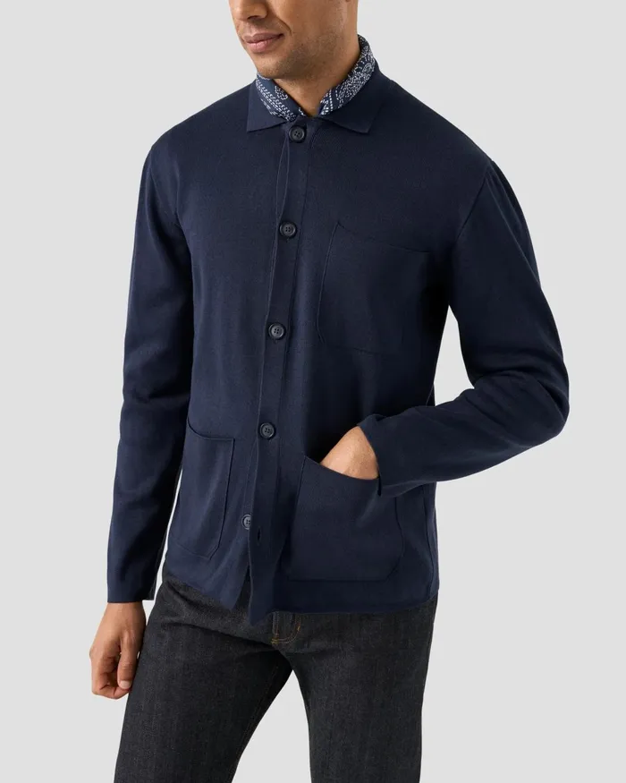 Men Milano Knit Jacket Blue Eton Knitwear Men Milano Knit Jacket Blue Eton Knitwear
