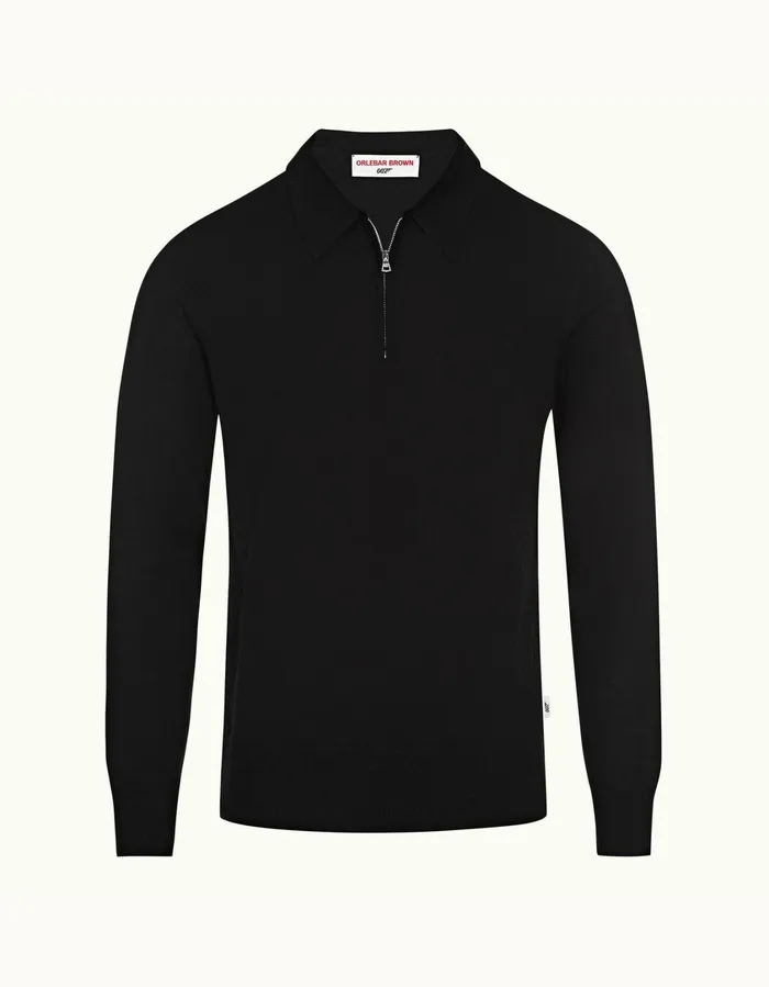 Men Orlebar Brown Knitwear Moonraker Knitted Half Zip Black