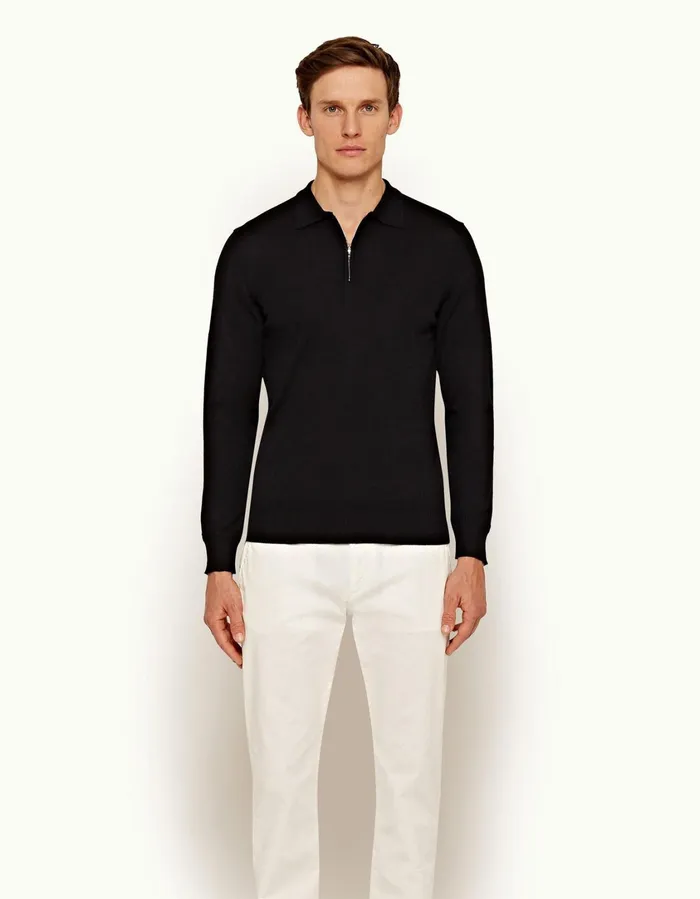 Men Orlebar Brown Knitwear Moonraker Knitted Half Zip Black