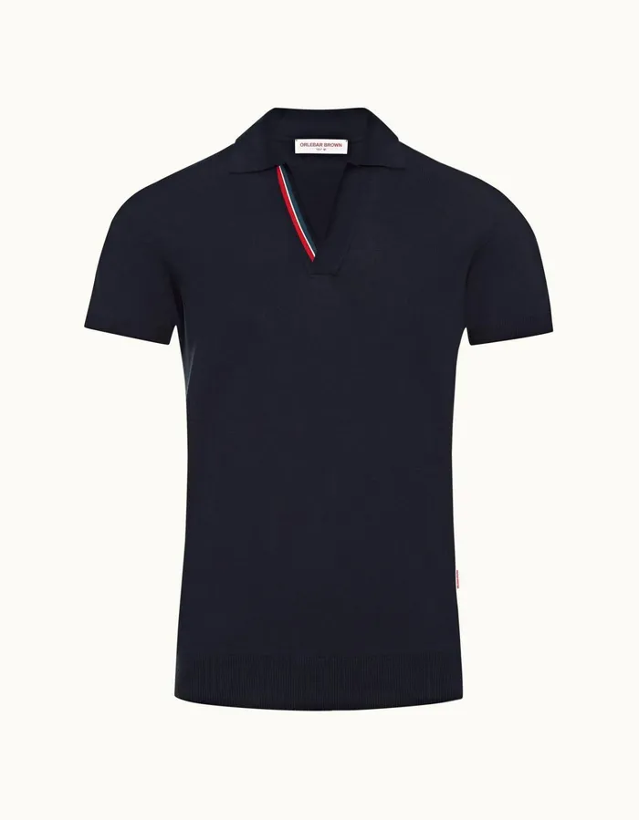 Men Orlebar Brown Polo Shirts Horton Stripe Navy