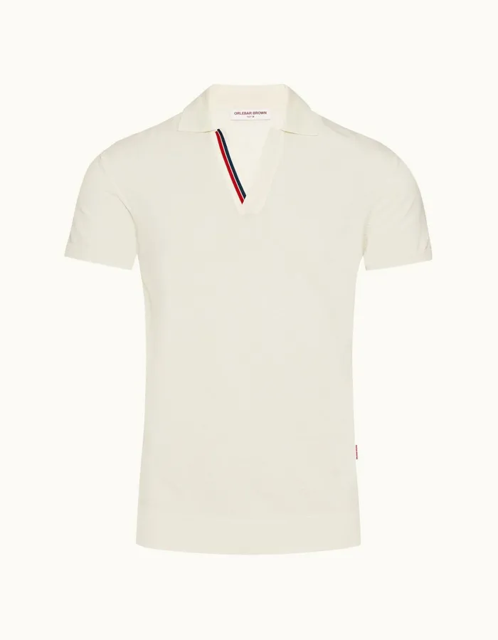 Men Orlebar Brown Polo Shirts Horton Stripe White Sand