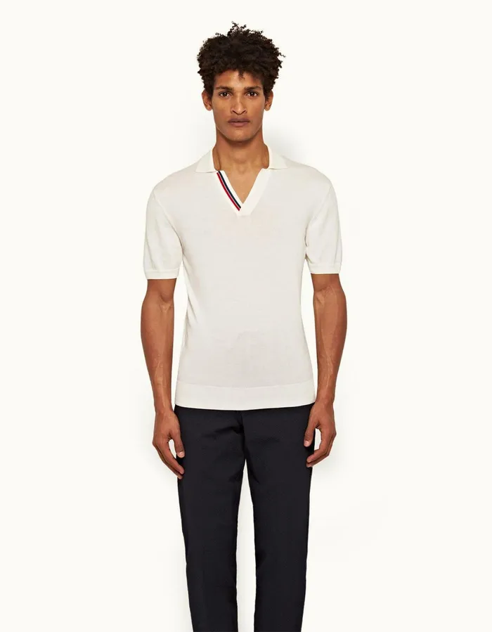 Men Orlebar Brown Polo Shirts Horton Stripe White Sand
