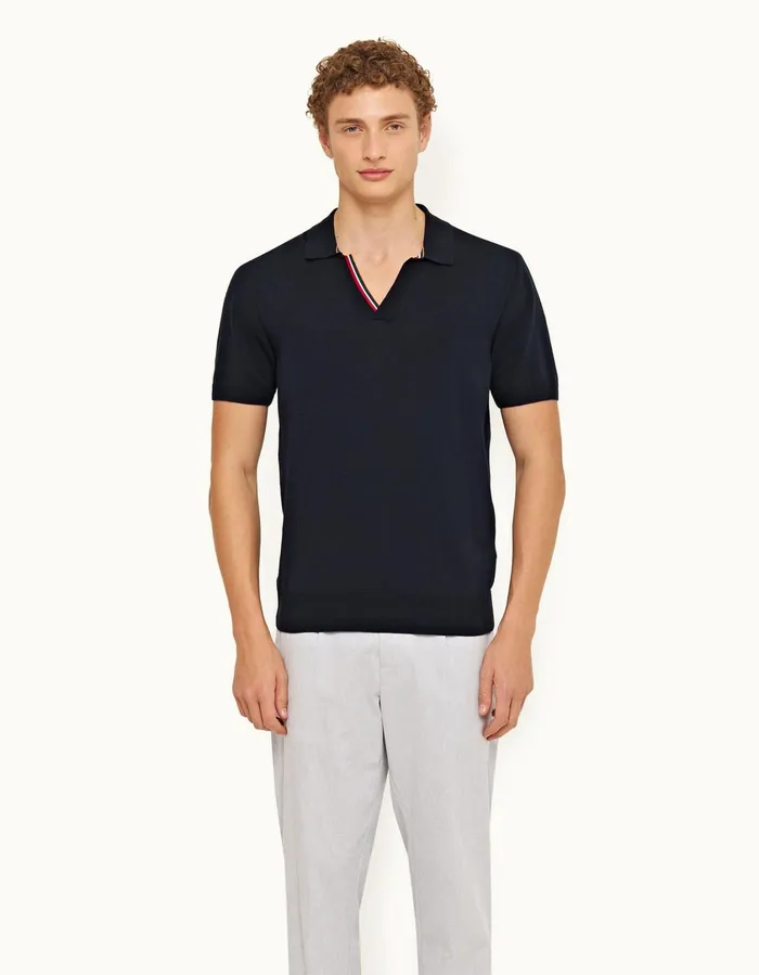 Men Orlebar Brown Polo Shirts Horton Tipping Night Iris