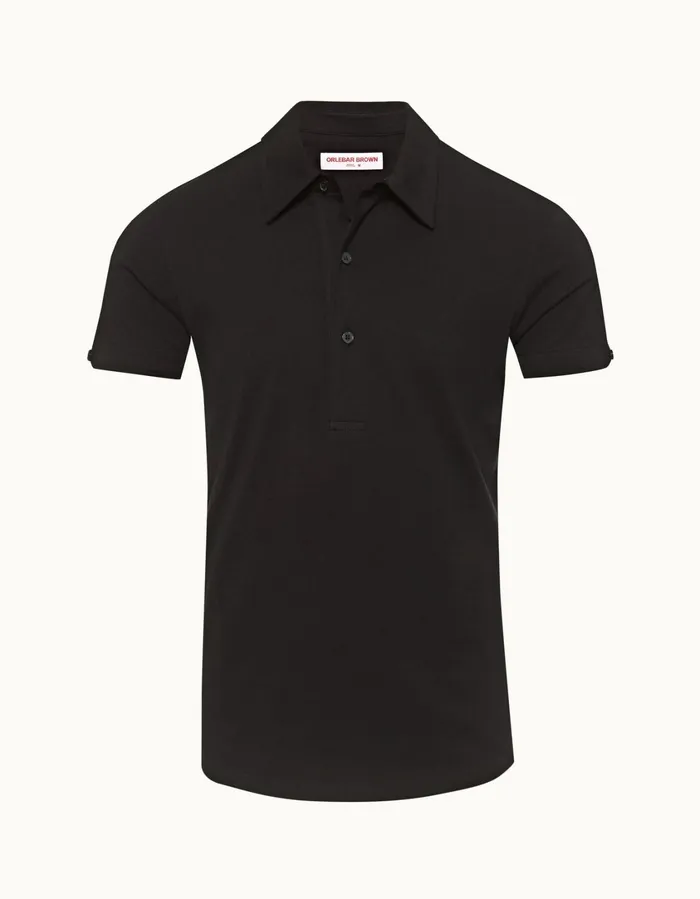Men Orlebar Brown Polo Shirts Sebastian Cotton Silk Black