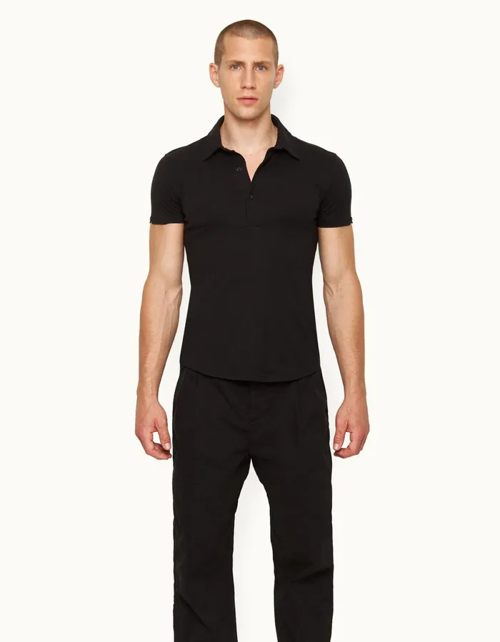 Men Orlebar Brown Polo Shirts Sebastian Cotton Silk Black