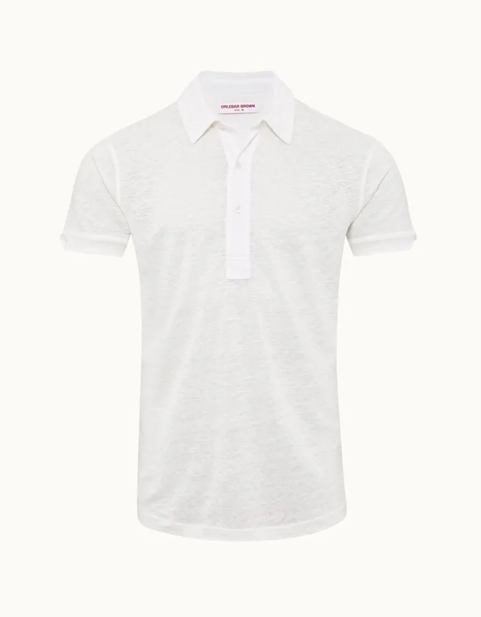 Men Orlebar Brown Polo Shirts Sebastian Linen White Sand