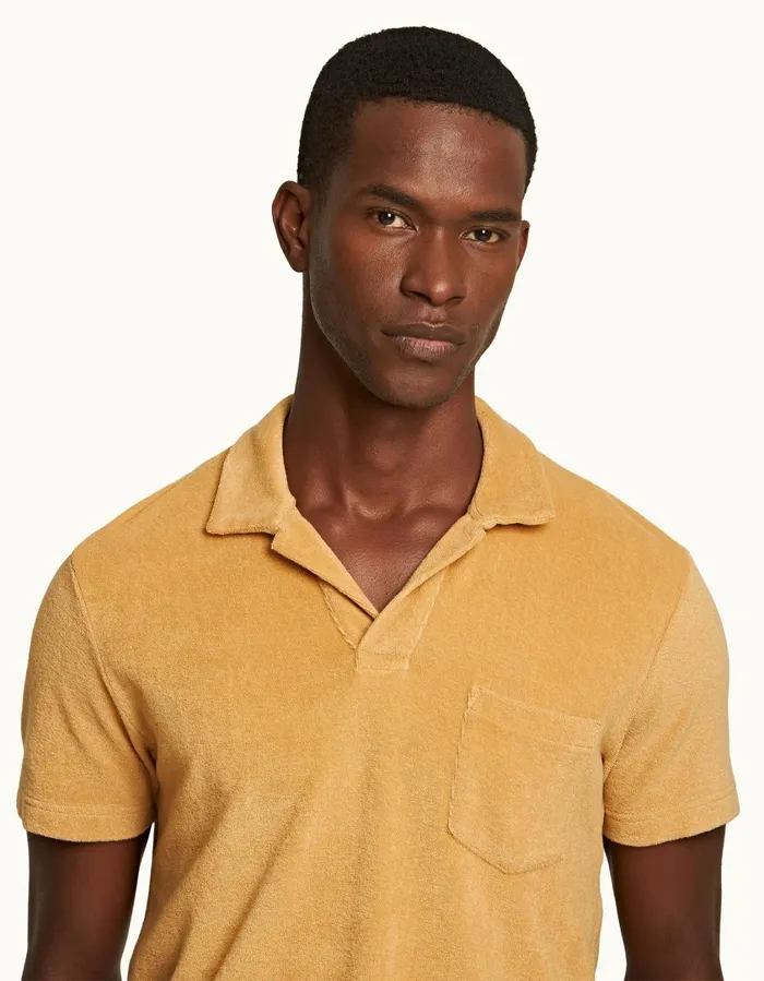 Men Orlebar Brown Polo Shirts Terry Towelling Biscuit